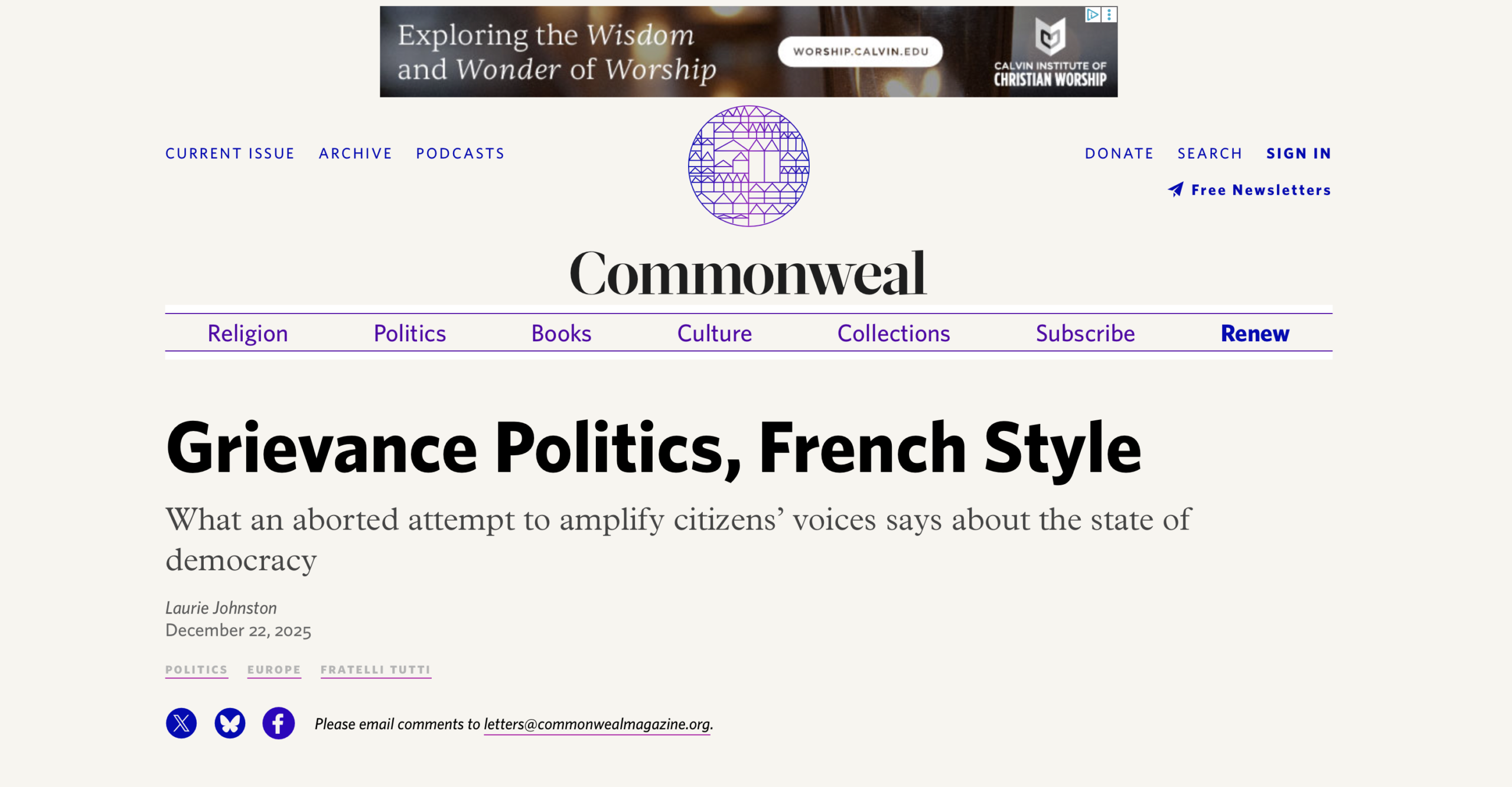 Commonweal : La politique des doléances à la française