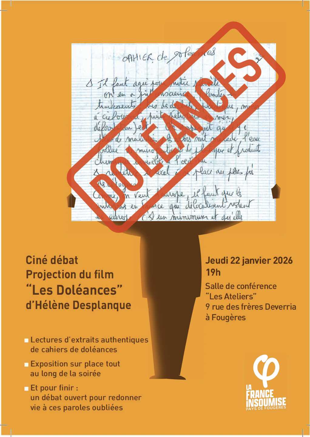 CAHIER DE DOLÉANCES «LE RETOUR» 22 janvier à Fougères (35)