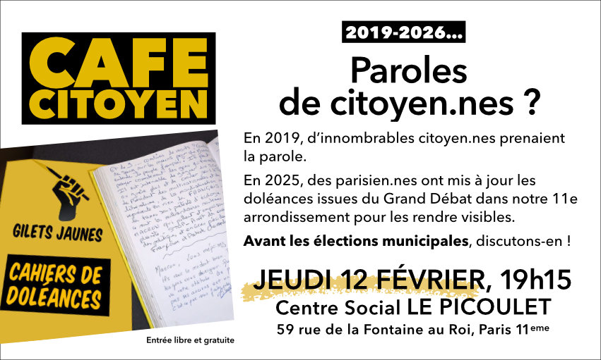 À Paris, la parole citoyenne en discussion le 12 février 2026 Centre social Le Picoulet